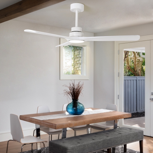 HUMHOLD 52" Wood Ceiling Fan with Lights and Remote, Reversible DC Motor 6-Speed, 3 Blades for Bedroom/Living Room/Kitchen - White