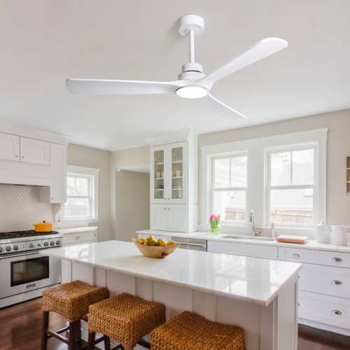 HUMHOLD 52" Wood Ceiling Fan with Lights and Remote, Reversible DC Motor 6-Speed, 3 Blades for Bedroom/Living Room/Kitchen - White