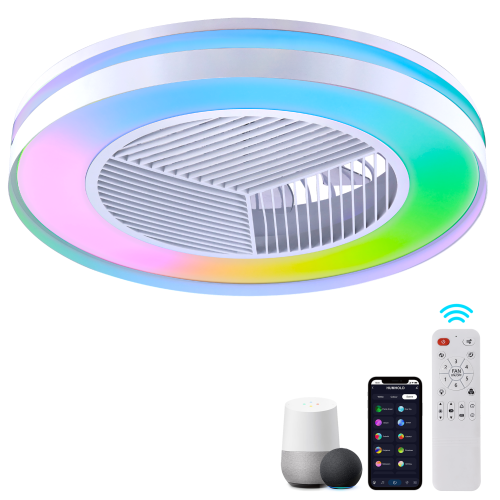 Domanki 24" Smart LED Bladeless Ceiling Fans With RGB Lights And Remote/APP, Low Profile Ceiling Fan With Light Silver HDFSD-E03-SR - Best Buy-187155