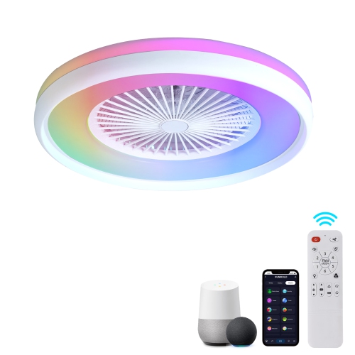 HUMHOLD  24" Bladeless w RGB Light Remote, Smart Led w Voice/app Control, Modern Low Profile Dimmable Light Ceiling Fan for Bedroom Living Room -