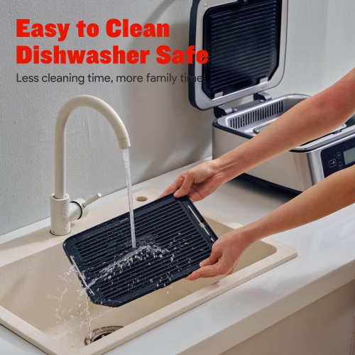 GlowWise Smokeless Indoor Grill Electric contact grill, panini press, adjustable temperature/timer, auto-lift, independent upper heating, removable