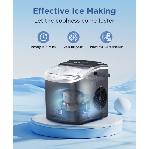 COWSAR Ice Maker Countertop, Portable Ice Machine with Self-Cleaning, 26.5lbs/24Hrs, 9 Bullet Ice Cubes in 6 Mins, Ice Basket and Scoop, Ideal for