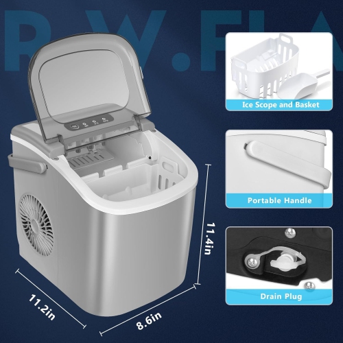 COWSAR Ice Maker Countertop, Portable Ice Machine with Self-Cleaning, 26.5lbs/24Hrs, 9 Bullet Ice Cubes in 6 Mins, Ice Basket and Scoop, Ideal for