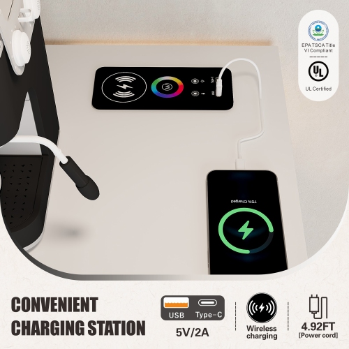 Vlsrka Sideboard Buffet Cabinet with Charging Station, Auto-Sensor 20 Color Lights Console Table with Storage,Touch Control Console Coffee Bar Table