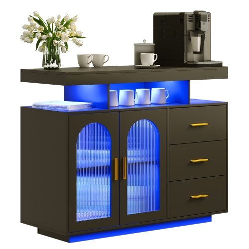 Armoire de buffet Vlsrka avec station de recharge, table console à 20 lumières de couleur avec espace de rangement, table basse à console tactile pou