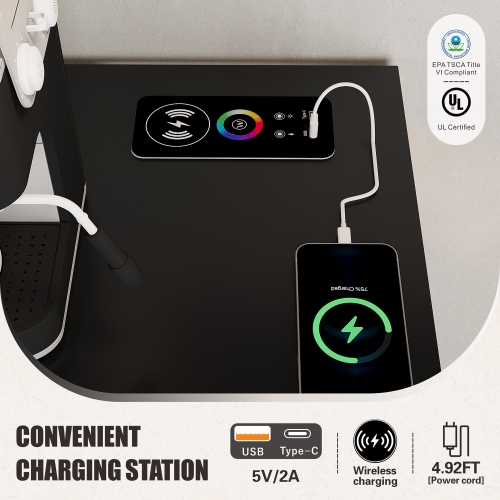 Vlsrka Sideboard Buffet Cabinet with Charging Station, Auto-Sensor 20 Color Lights Console Table with Storage,Touch Control Console Coffee Bar Table