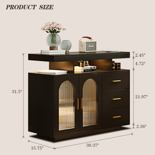 Vlsrka Sideboard Buffet Cabinet with Charging Station, Auto-Sensor 20 Color Lights Console Table with Storage,Touch Control Console Coffee Bar Table