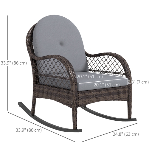 Outsunny Wicker Outdoor Rocking Chair Set of 2, Rattan Patio Rocking Chairs with Cushions and Curved Armrests, Indoor Outdoor Rocker for Porch,