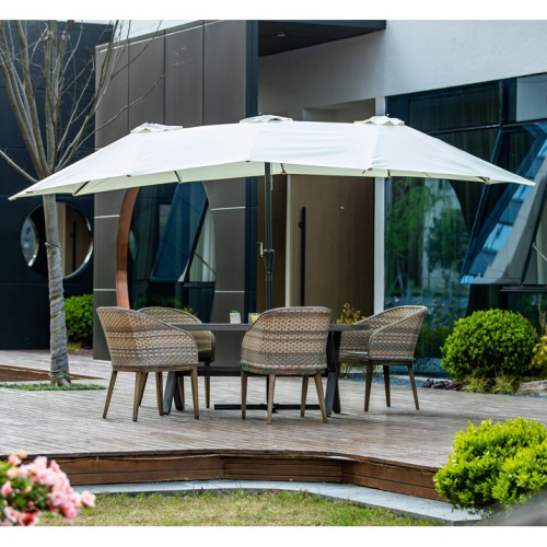 Ainfox 15ft x 8.8ft Outdoor Double-Sided Market Patio Umbrella White