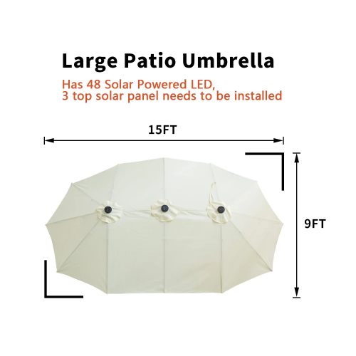 Ainfox 15ft x 8.8ft Outdoor Double-Sided Market Patio Umbrella White