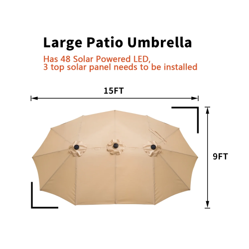 Ainfox 15ft x 8.8ft Outdoor Double-Sided Market Patio Umbrella Khaki