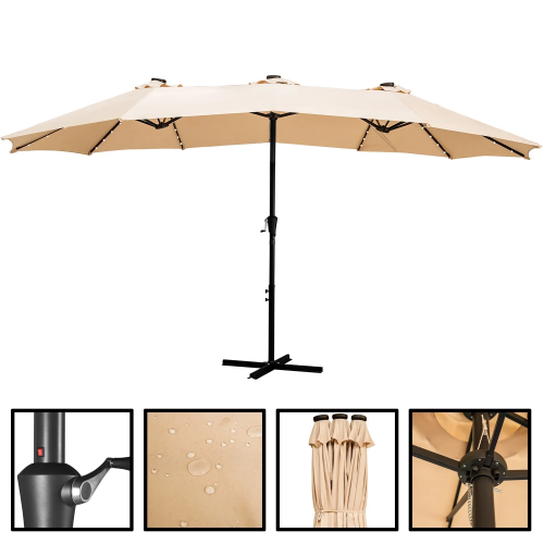 Ainfox 15ft x 8.8ft Outdoor Double-Sided Market Patio Umbrella Khaki