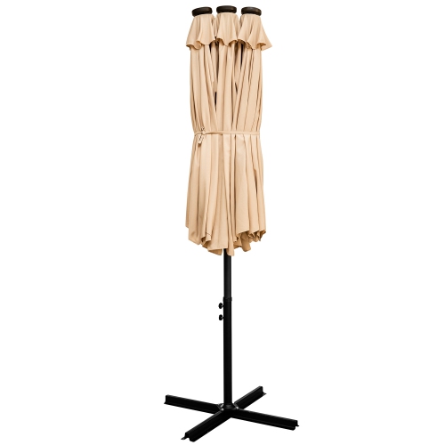 Ainfox 15ft x 8.8ft Outdoor Double-Sided Market Patio Umbrella Khaki