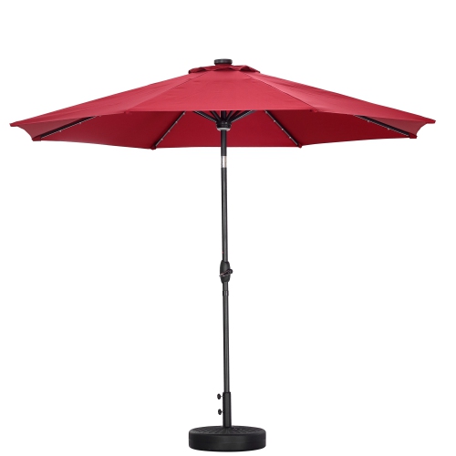 AINFOX  10Ft Solar Powe Aluminum Patio Table Market Umbrella In Red