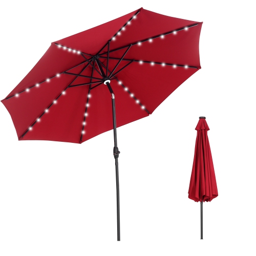 Ainfox 10Ft Solar Powered Aluminum Patio Table Market Umbrella Red