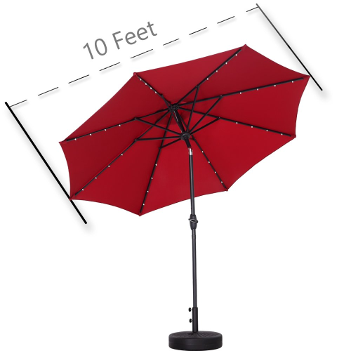 Ainfox 10Ft Solar Powered Aluminum Patio Table Market Umbrella Red