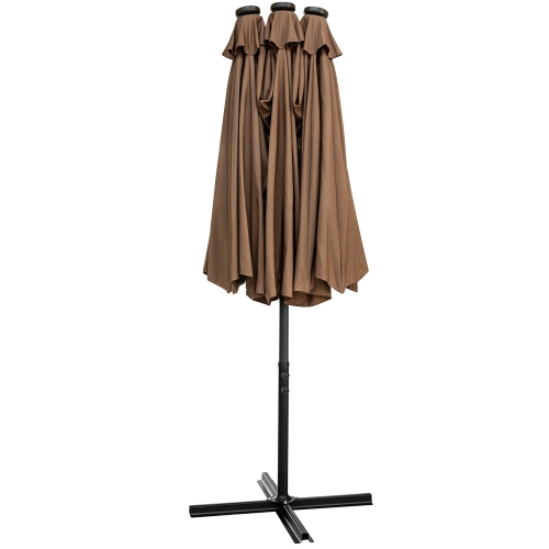 Ainfox 15ft x 8.8ft Outdoor Double-Sided Market Patio Umbrella Coffee