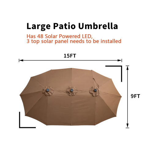Ainfox 15ft x 8.8ft Outdoor Double-Sided Market Patio Umbrella Coffee