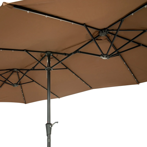 Ainfox 15ft x 8.8ft Outdoor Double-Sided Market Patio Umbrella Coffee