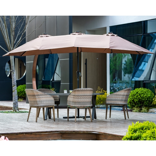 Ainfox 15ft x 8.8ft Outdoor Double-Sided Market Patio Umbrella Coffee