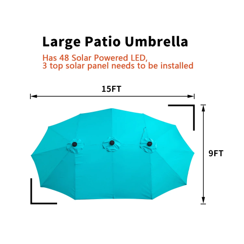 Ainfox 15ft x 8.8ft Outdoor Double-Sided Market Patio Umbrella Blue