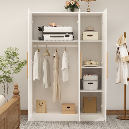 Famapy 3-Door Wardrobe with Hanging Rod, Adjustable Shelves & Storage Compartments,White