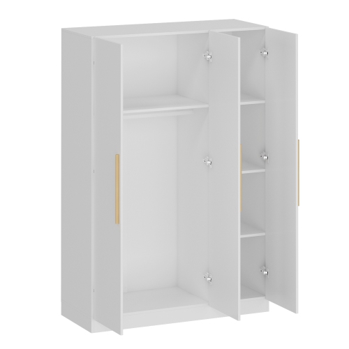 Famapy 3-Door Wardrobe with Hanging Rod, Adjustable Shelves & Storage Compartments,White