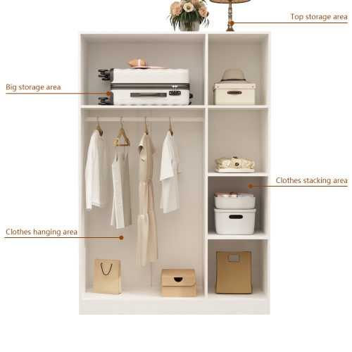 Famapy 3-Door Wardrobe with Hanging Rod, Adjustable Shelves & Storage Compartments,White