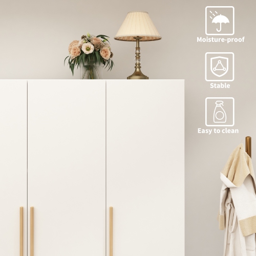 Famapy 3-Door Wardrobe with Hanging Rod, Adjustable Shelves & Storage Compartments,White