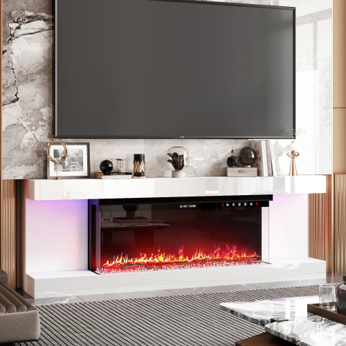 Homsee White TV Cabinet with Electric Fireplace & RGB LED Lights, Modern Media Console for Living Room, White
