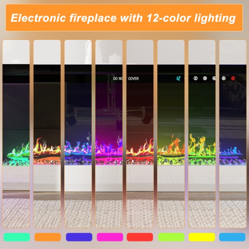 Homsee White TV Cabinet with Electric Fireplace & RGB LED Lights, Modern Media Console for Living Room, White