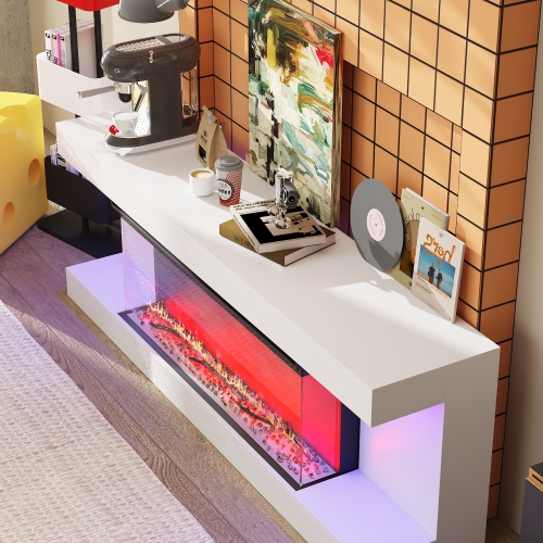Homsee White TV Cabinet with Electric Fireplace & RGB LED Lights, Modern Media Console for Living Room, White
