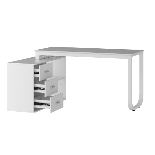 Homsee L-Shaped Office Desk with Storage Shelves & Drawers, Modern All-White Computer Desk for Home Office, White