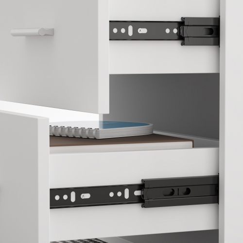 Homsee L-Shaped Office Desk with Storage Shelves & Drawers, Modern All-White Computer Desk for Home Office, White