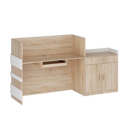 Famapy L-Shaped Computer Desk with Storage, Keyboard Tray, and Cabinet, Modern Office Desk,White & Oak