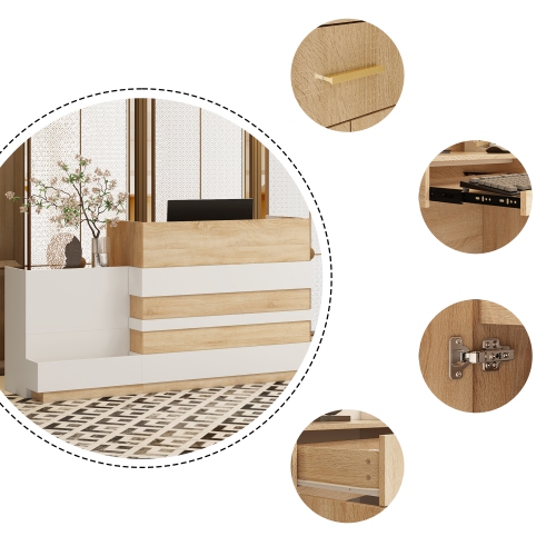 Famapy L-Shaped Computer Desk with Storage, Keyboard Tray, and Cabinet, Modern Office Desk,White & Oak