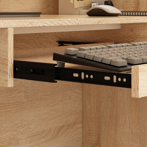 Famapy L-Shaped Computer Desk with Storage, Keyboard Tray, and Cabinet, Modern Office Desk,White & Oak