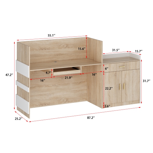 Famapy L-Shaped Computer Desk with Storage, Keyboard Tray, and Cabinet, Modern Office Desk,White & Oak