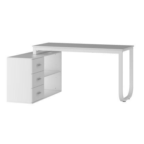 FAMAPY  L-Shaped Office Desk With Storage Shelves & Drawers, Modern All-White Computer Desk for Home Office (55.1" W X 41.3" D X 29.5" H), White