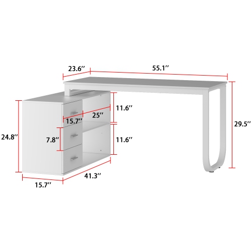 Famapy L-Shaped Office Desk with Storage Shelves & Drawers, Modern All-White Computer Desk for Home Office,White