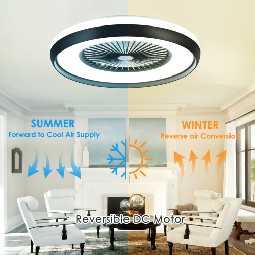 HUMHOLD 24" Bladeless Ceiling Fan with RGB Light Remote, Smart LED with Voice/App Control, Modern Low Profile Dimmable Light for Bedroom Living Room