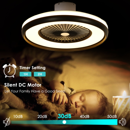 HUMHOLD 24" Bladeless Ceiling Fan with RGB Light Remote, Smart LED with Voice/App Control, Modern Low Profile Dimmable Light for Bedroom Living Room