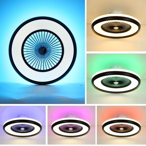 HUMHOLD 24" Bladeless Ceiling Fan with RGB Light Remote, Smart LED with Voice/App Control, Modern Low Profile Dimmable Light for Bedroom Living Room