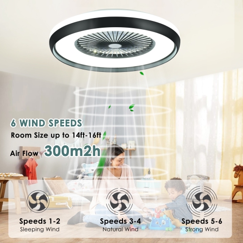 HUMHOLD 24" Bladeless Ceiling Fan with RGB Light Remote, Smart LED with Voice/App Control, Modern Low Profile Dimmable Light for Bedroom Living Room