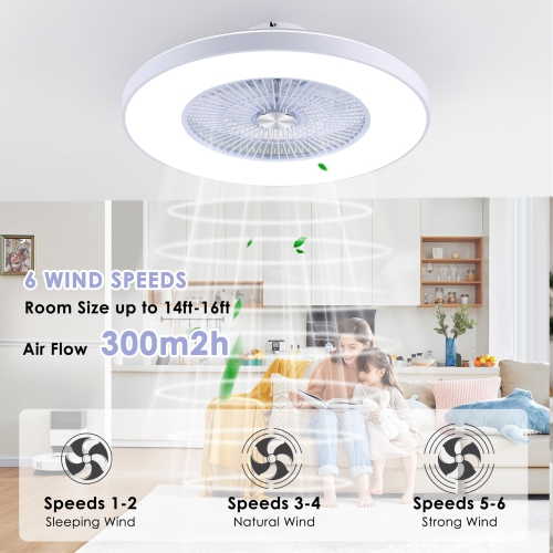 HUMHOLD 24" Bladeless Ceiling Fan with Lights and Remote/APP/Voice Control, Low Profile with RGB Lights, Enclosed Flush Mount for Kid's