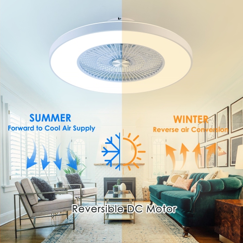 HUMHOLD 24" Bladeless Ceiling Fan with Lights and Remote/APP/Voice Control, Low Profile with RGB Lights, Enclosed Flush Mount for Kid's