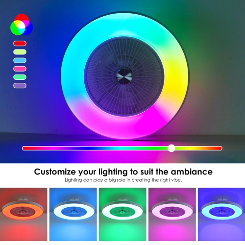 HUMHOLD 24" Bladeless Ceiling Fan with Lights and Remote/APP/Voice Control, Low Profile with RGB Lights, Enclosed Flush Mount for Kid's