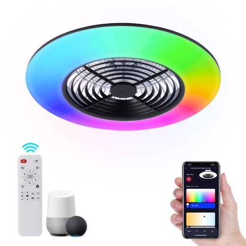 Image 1 de 10.. HUMHOLD 24" Bladeless Ceiling Fan with Lights and Remote/APP/Voice Control, Low Profile with RGB Lights, Enclosed Flush Mount for Kid's