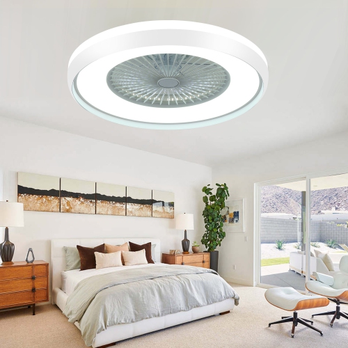 HUMHOLD 24" Low Profile with 3-Dimmable Light, Bladeless with Remote/APP Control, 6 Speeds Flush Mount Smart Ceiling Fan for Kids