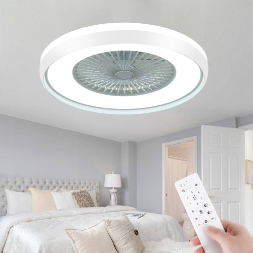 HUMHOLD 24" Low Profile with 3-Dimmable Light, Bladeless with Remote/APP Control, 6 Speeds Flush Mount Smart Ceiling Fan for Kids